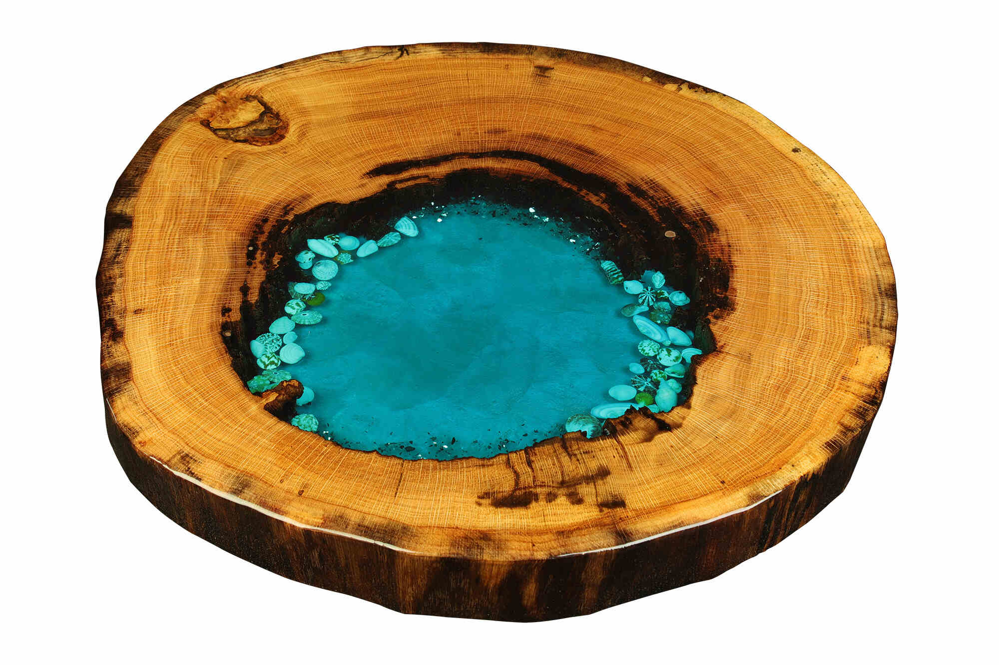 stoły z drewna z żywicą niebieską